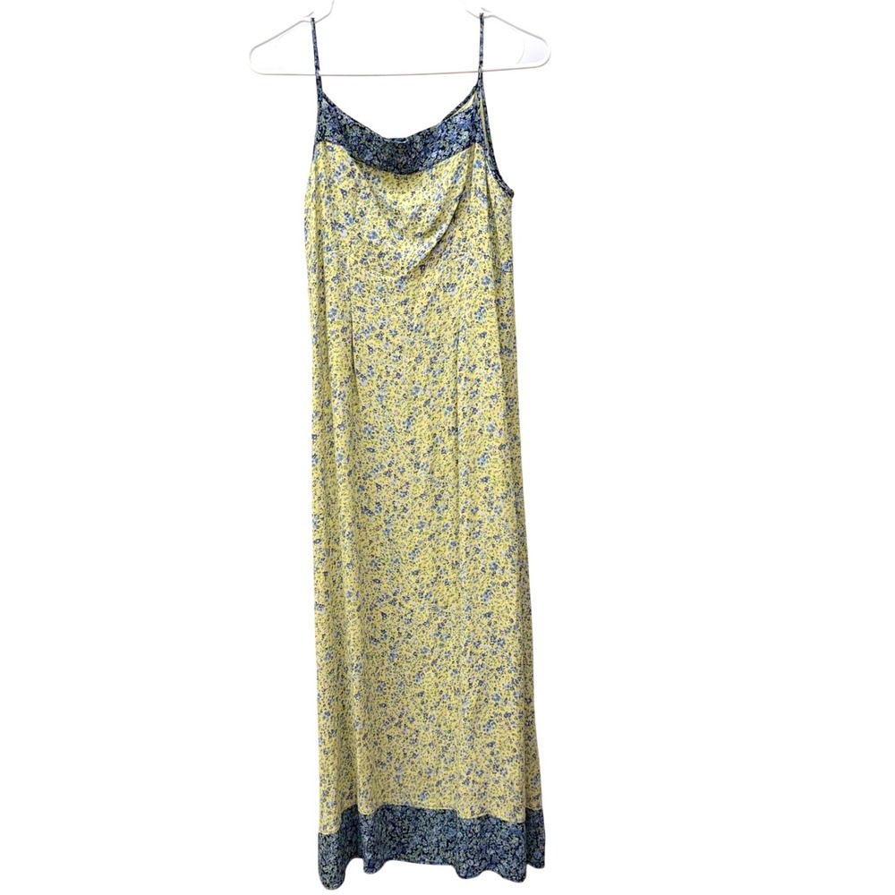 Vintage Yellow & Blue Floral Maxi Dress Cottagecore Sundress Small Made in USA